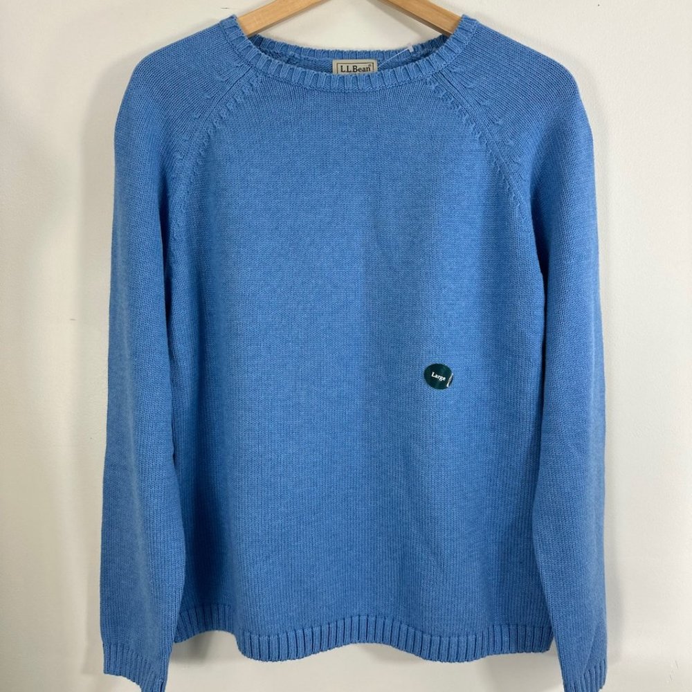 NWT Gorgeous L.L. Bean Cotton Crewneck Pullover Tunic Sweater L Ocean Blue